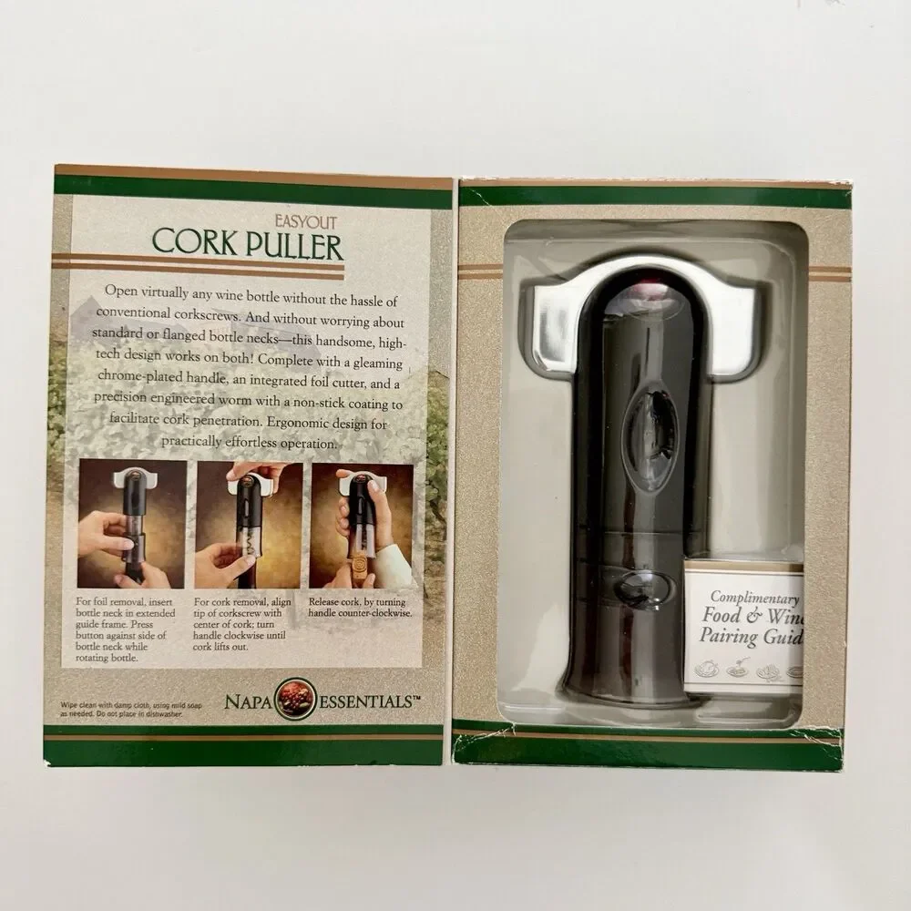NAPA ESSENTIALS Easy Out Cork Puller Wine Opener NEW in box w/Wine Pairing Guide